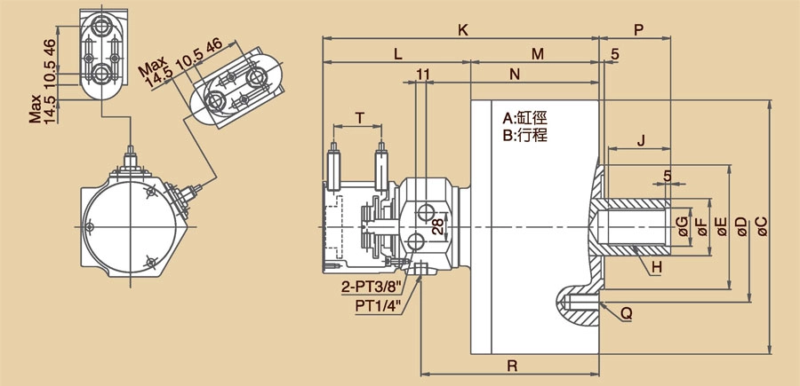 L-RE Solid Rotary Hydraulic Cylinders(Built-In Check Value & Sensor)