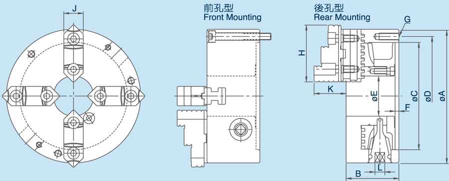 JIS 4-Jaw Powerful Type Scroll Chucks